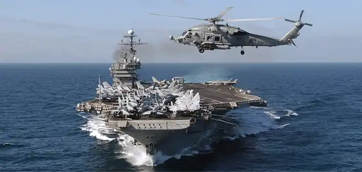 Battleship with helicopter