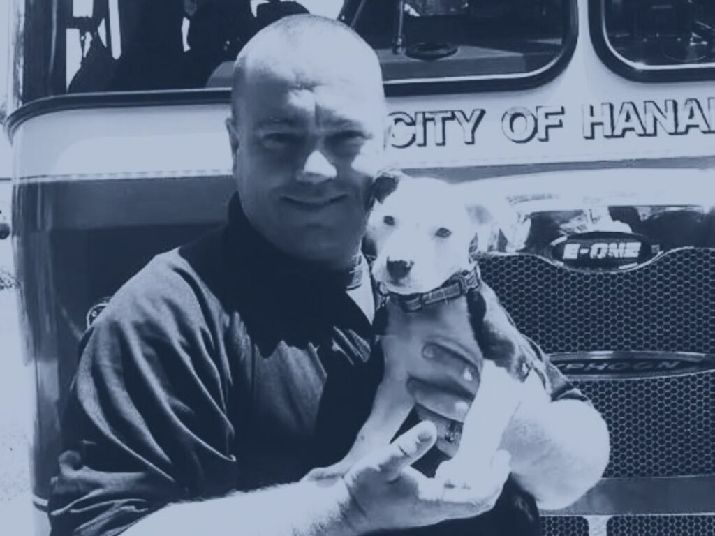 jake the firefighter dog rescued by firefighter bill lindler and becomes honorary mascot at hanahan sc department